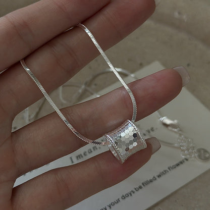 "Silver Gleam" S925 Sterling Silver Sequin Cylinder Necklace