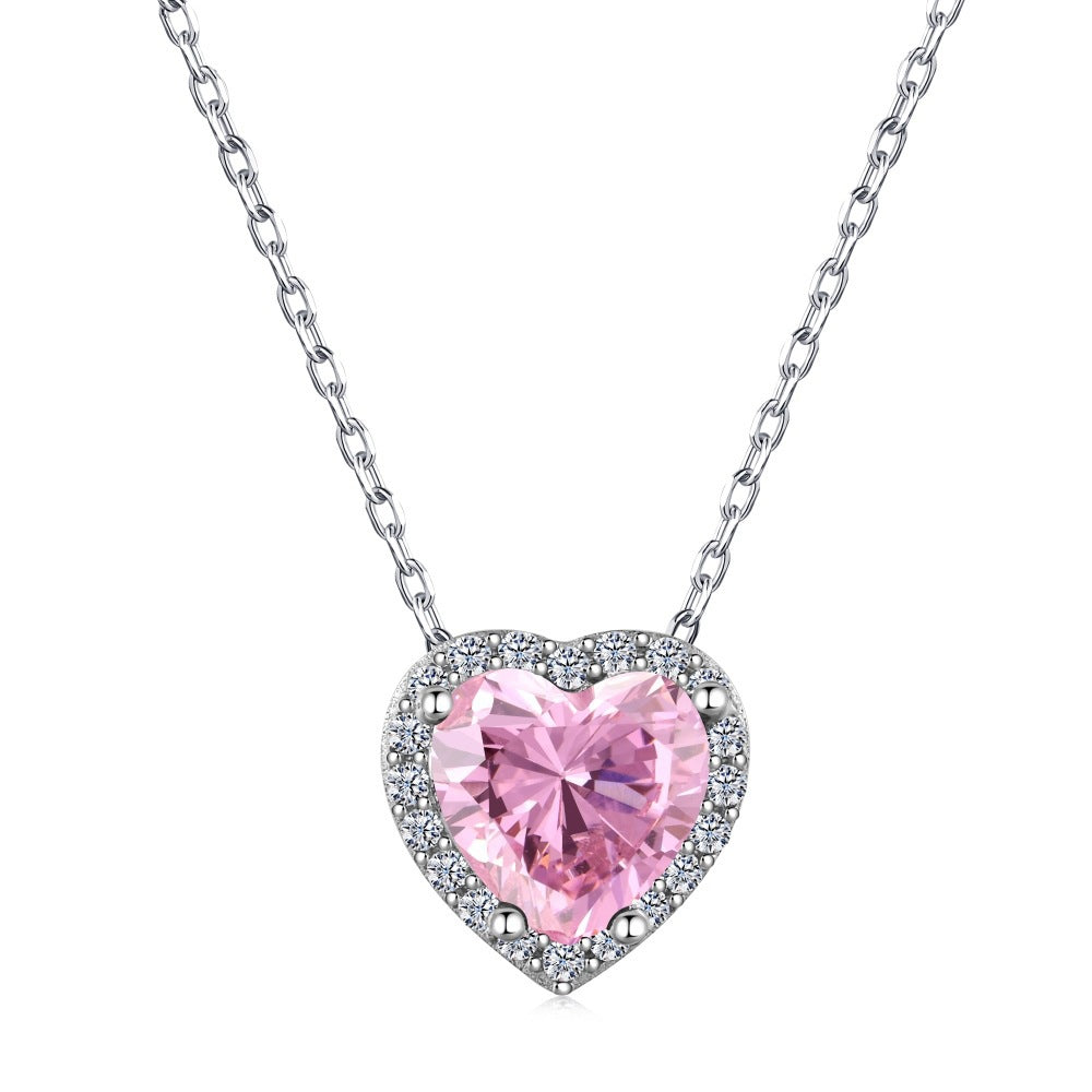 “Blush Devotion” 925 Sterling Silver Pink Heart Zircon Necklace & Stud Earrings Set