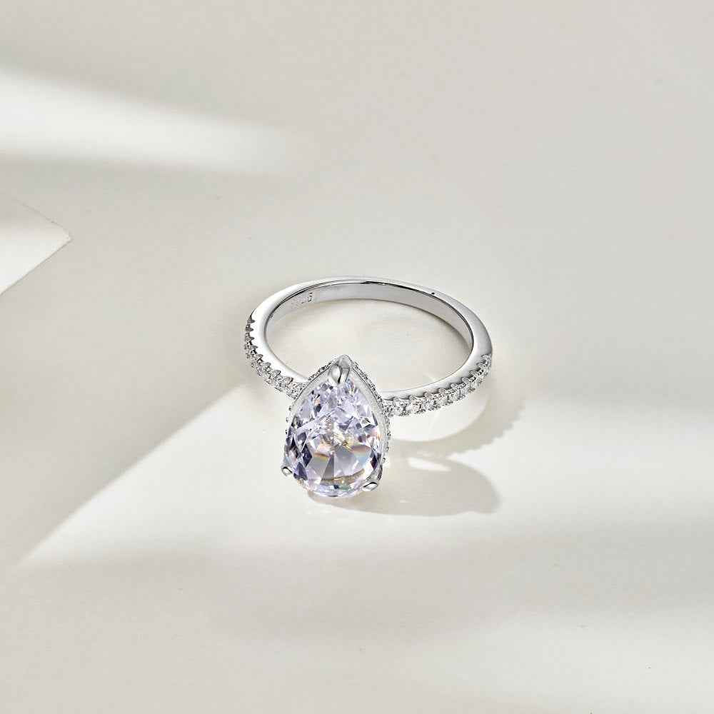“Frosted Tear” 925 Sterling Silver Ice-Cut Pear Ring