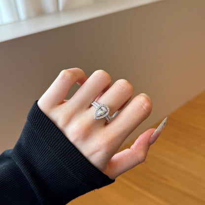 “Twin Tear Grace” S925 Sterling Silver Pear-Cut Ring Set
