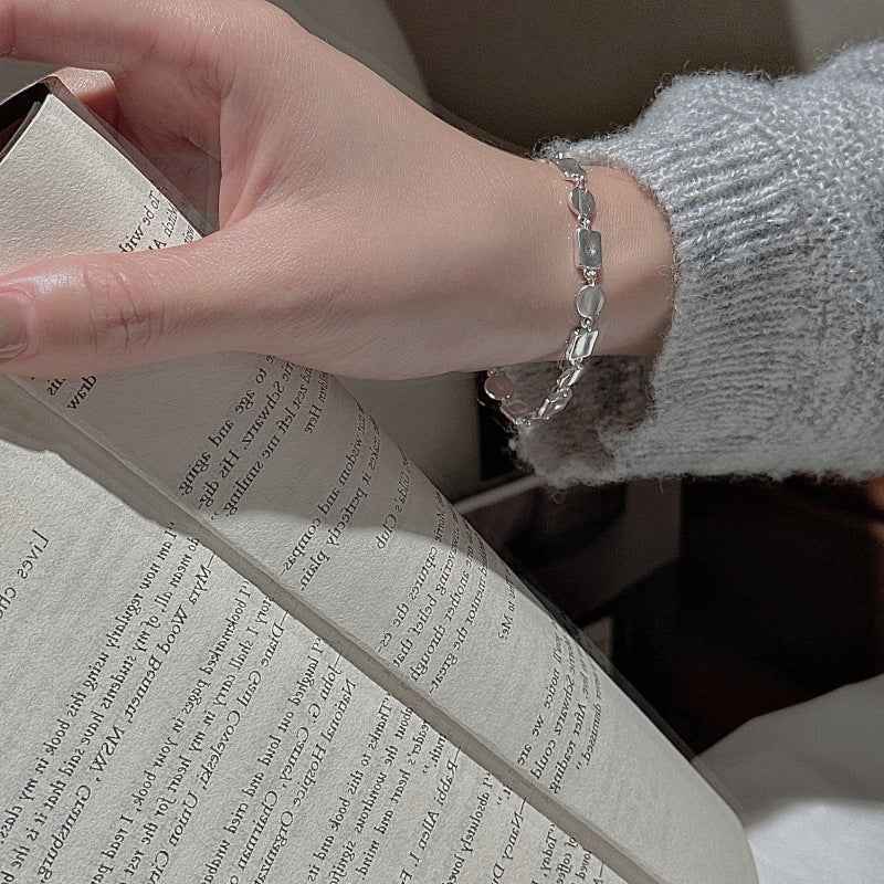 “Matte Geometry” 925 Sterling Silver Korean Minimalist Matte-Link Bracelet