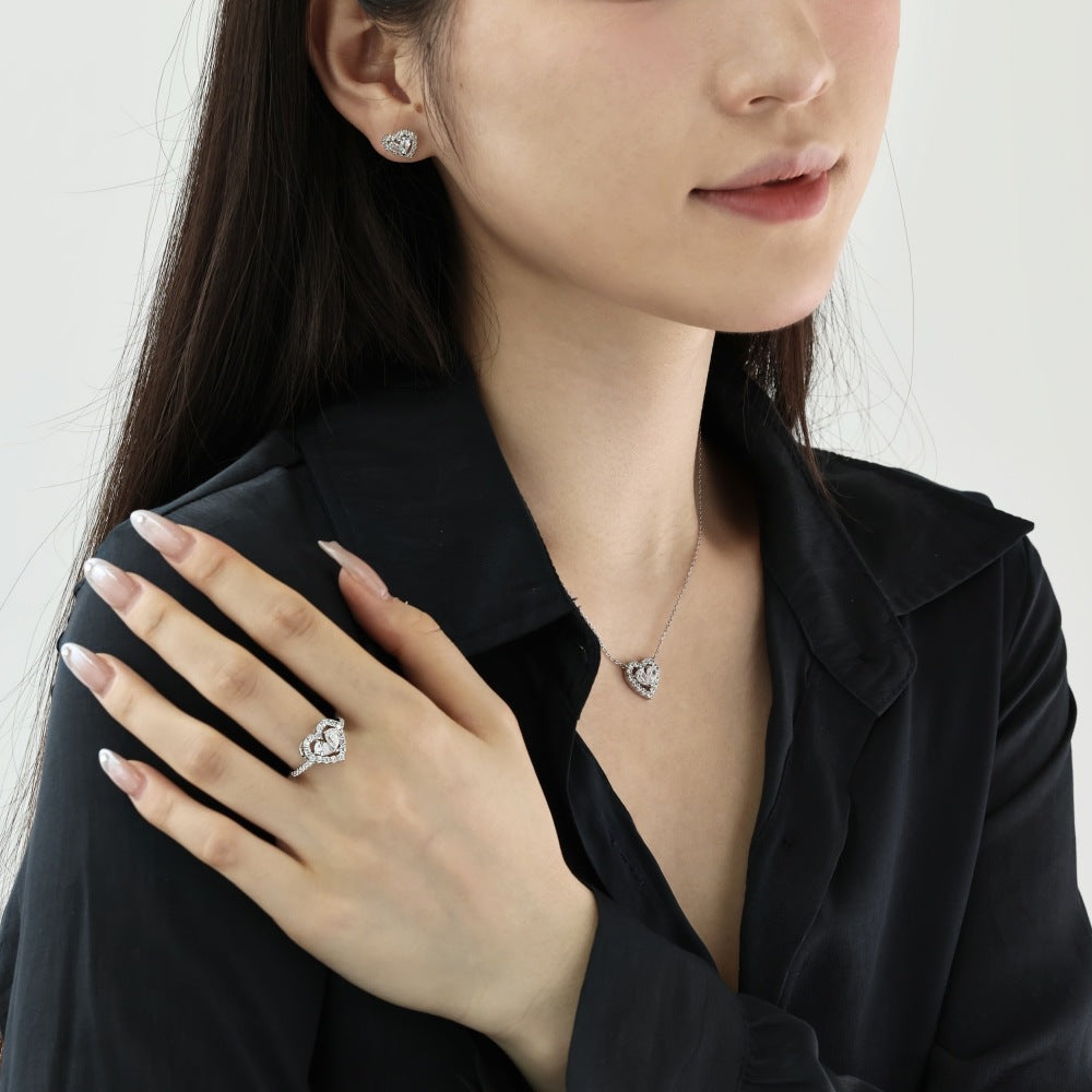 "Twin Hearts" 925 Sterling Silver Heart-Cut Zircon Jewelry Set