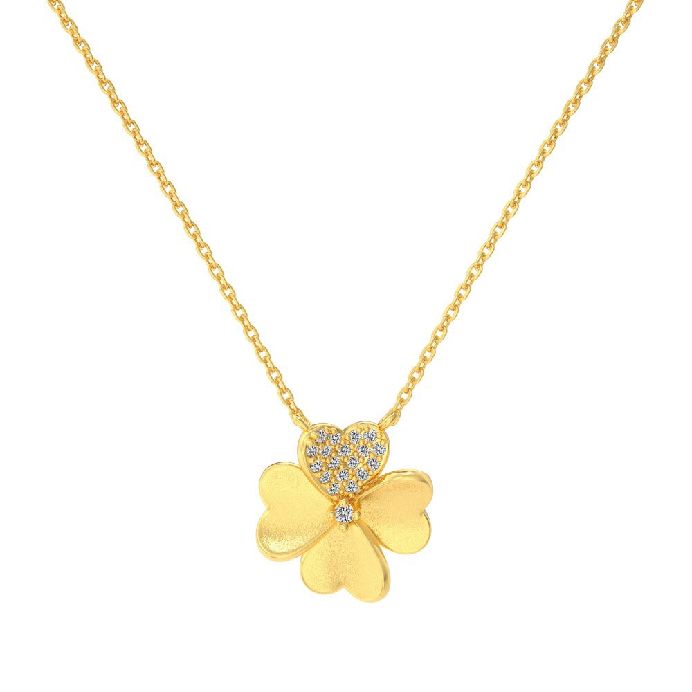 “Lucky Heart Clover” S925 Sterling Silver Heart Clover Jewelry Set (Necklace & Ring)