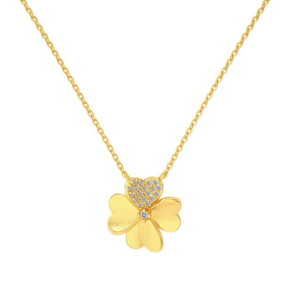 “Lucky Heart Clover” S925 Sterling Silver Heart Clover Jewelry Set (Necklace & Ring)