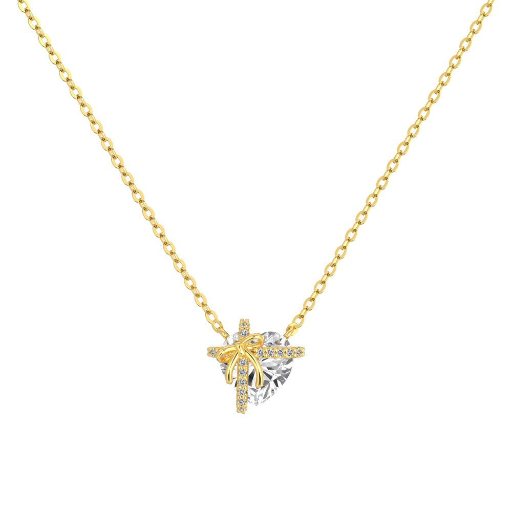 “Heartbound Promise” 925 Sterling Silver 5A Cubic Zirconia Heart Necklace & Ring Set