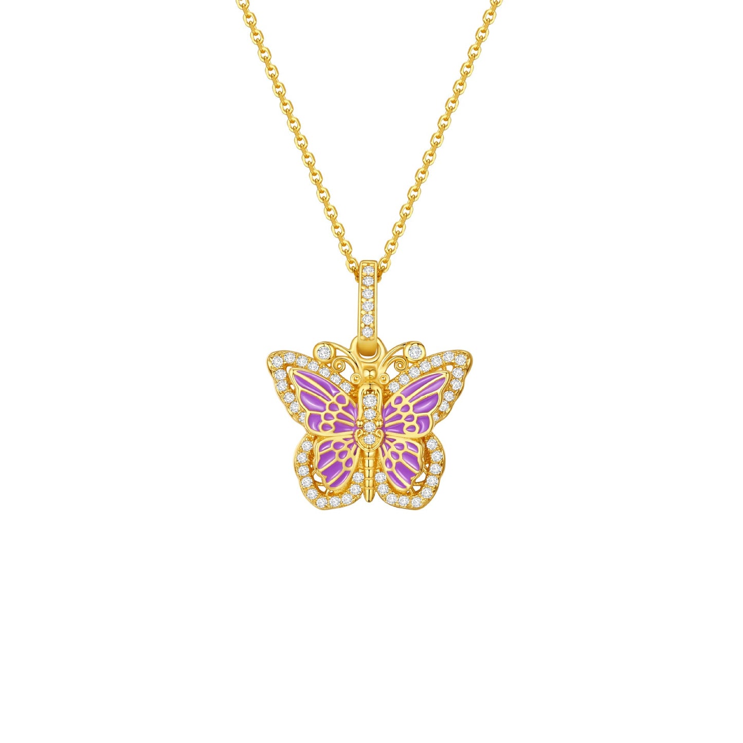 “Lavender Monarch” S925 Sterling Silver Gold Plated Enamel Butterfly Necklace