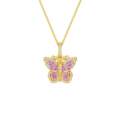 “Lavender Monarch” S925 Sterling Silver Gold Plated Enamel Butterfly Necklace