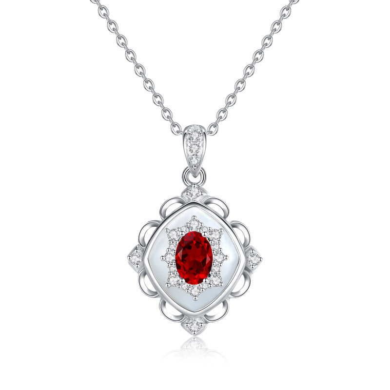 "Floating Light Palace" 925 Sterling Silver Retro Crystal Necklace with Mother-of-Pearl - Elegant and Regal