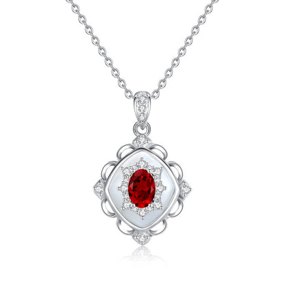 "Floating Light Palace" 925 Sterling Silver Retro Crystal Necklace with Mother-of-Pearl - Elegant and Regal