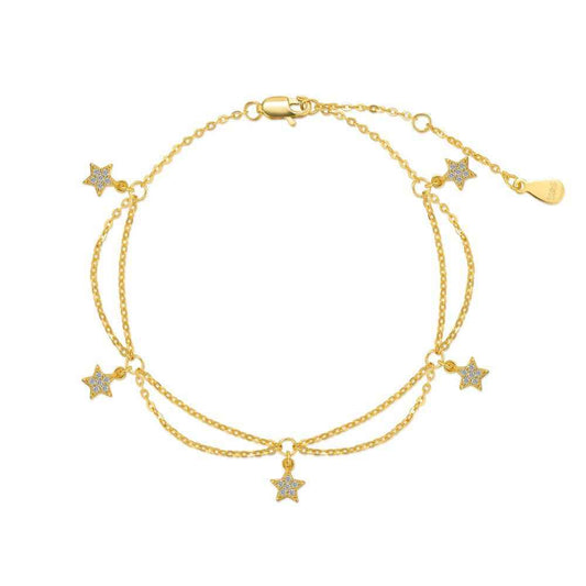 “Starlit Dance” 925 Sterling Silver Double-Layer Star Charm Bracelet