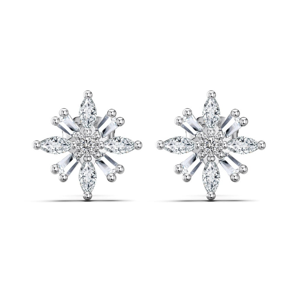 “Snowburst Éclat” S925 Sterling Silver Snowflake Zircon Stud Earrings