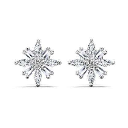 “Snowburst Éclat” S925 Sterling Silver Snowflake Zircon Stud Earrings