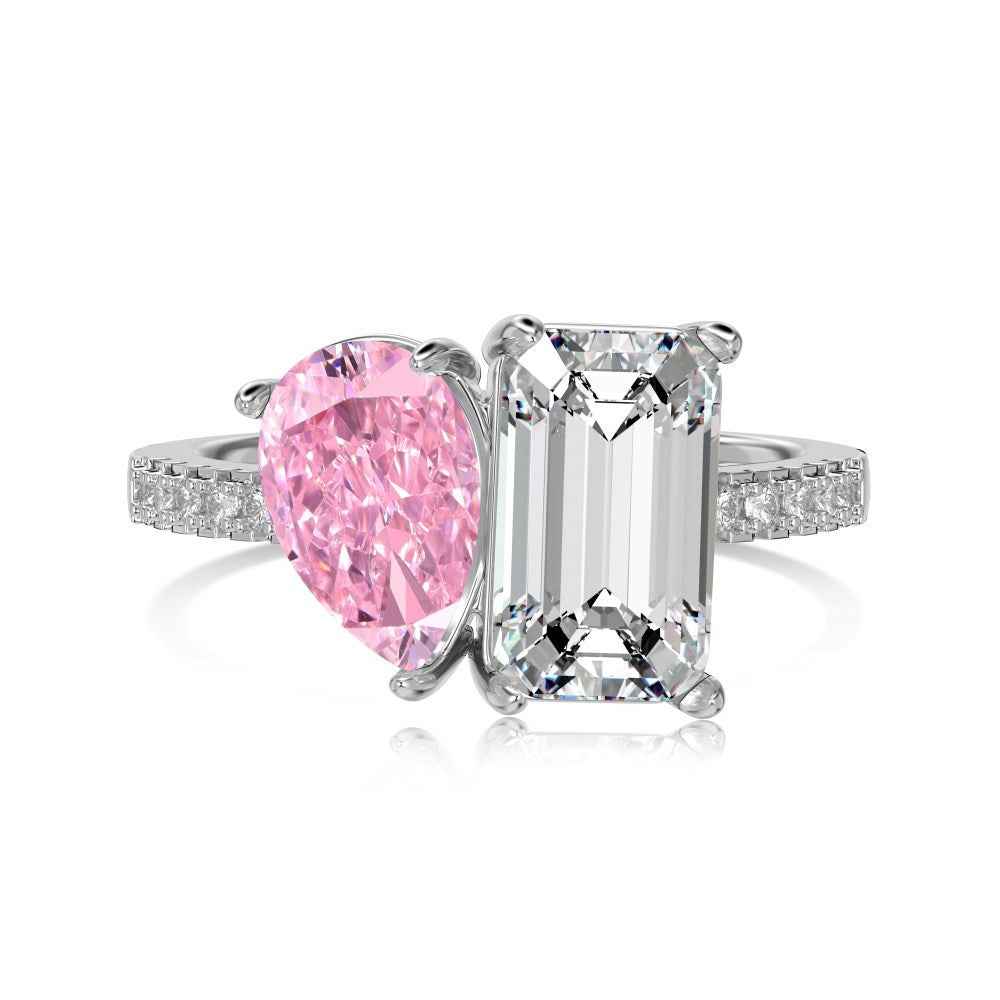 “Dual Lumina” 925 Sterling Silver Dual-Stone Pear & Emerald-Cut Ring