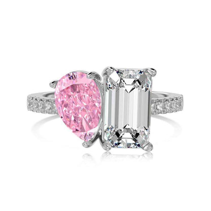 “Dual Lumina” 925 Sterling Silver Dual-Stone Pear & Emerald-Cut Ring