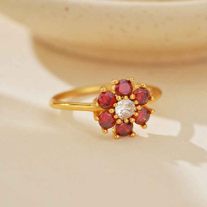 “Ruby Bloom” S925 Sterling Silver Two-Tone Floral Ring