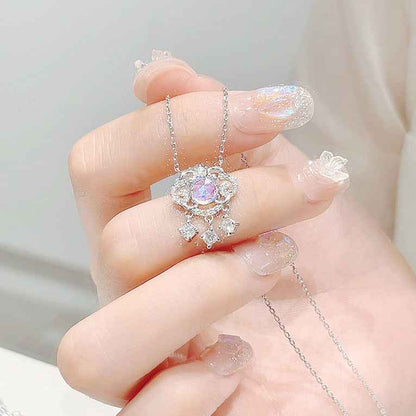 “Aurora Bless” 925 Sterling Silver Opalescent Crystal Lock Necklace