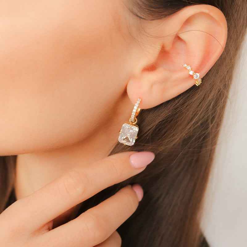 “Radiant Frame” 925 Sterling Silver Cushion-Cut Zircon Drop Hoop Earrings