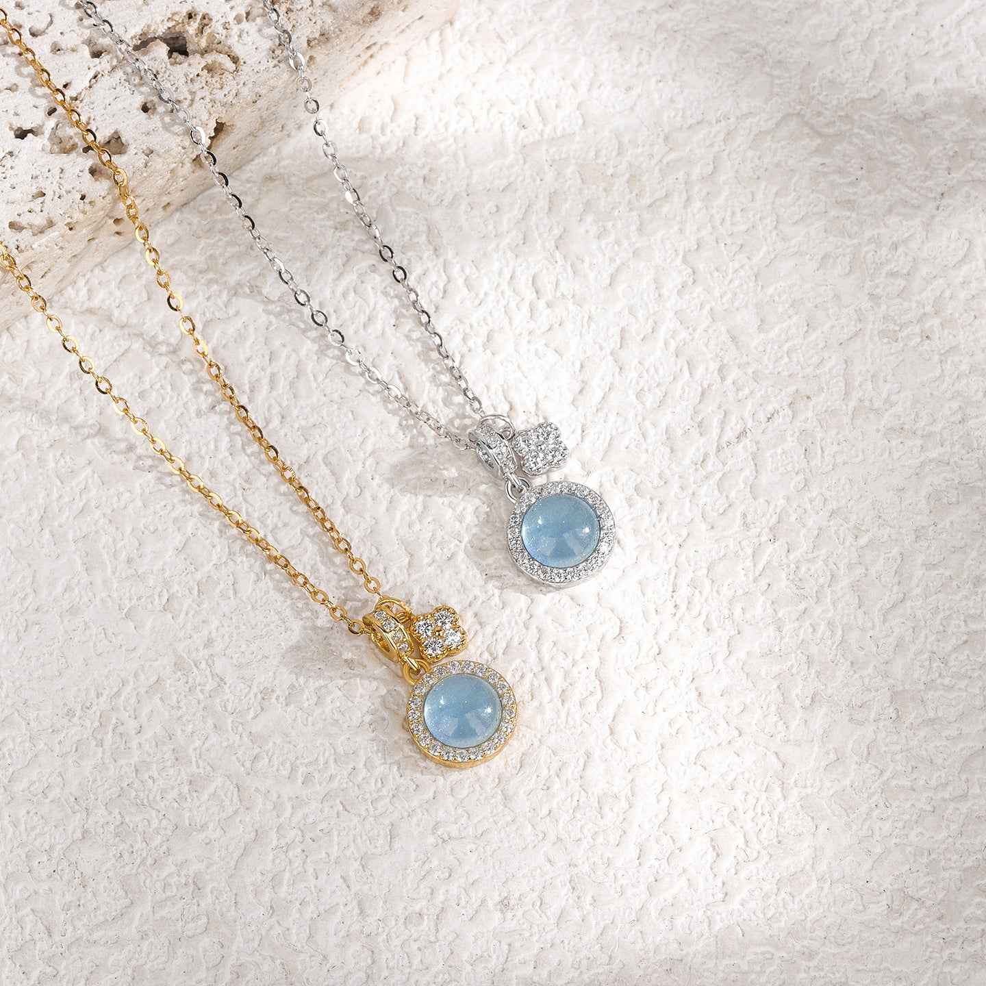 “Aqua Clover” S925 Sterling Silver Aquamarine Clover Necklace