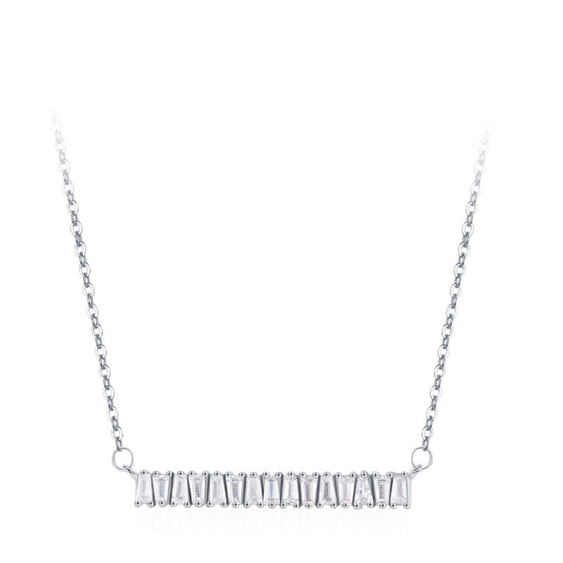 “Sugar Bar Shine” 925 Sterling Silver Baguette Zircon Necklace