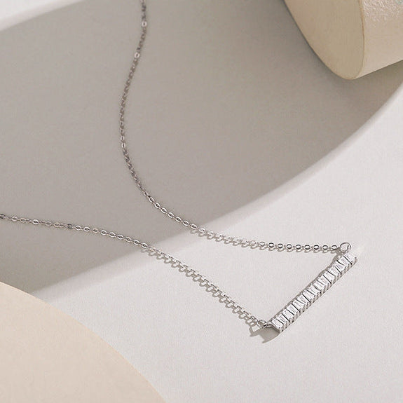“Sugar Bar Shine” 925 Sterling Silver Baguette Zircon Necklace