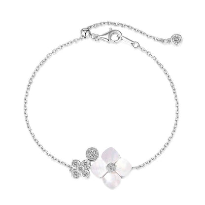 “Fleur Rosée” S925 Sterling Silver Mother-of-Pearl Flower Bracelet