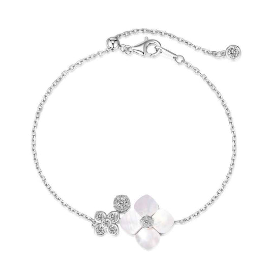 “Fleur Rosée” S925 Sterling Silver Mother-of-Pearl Flower Bracelet