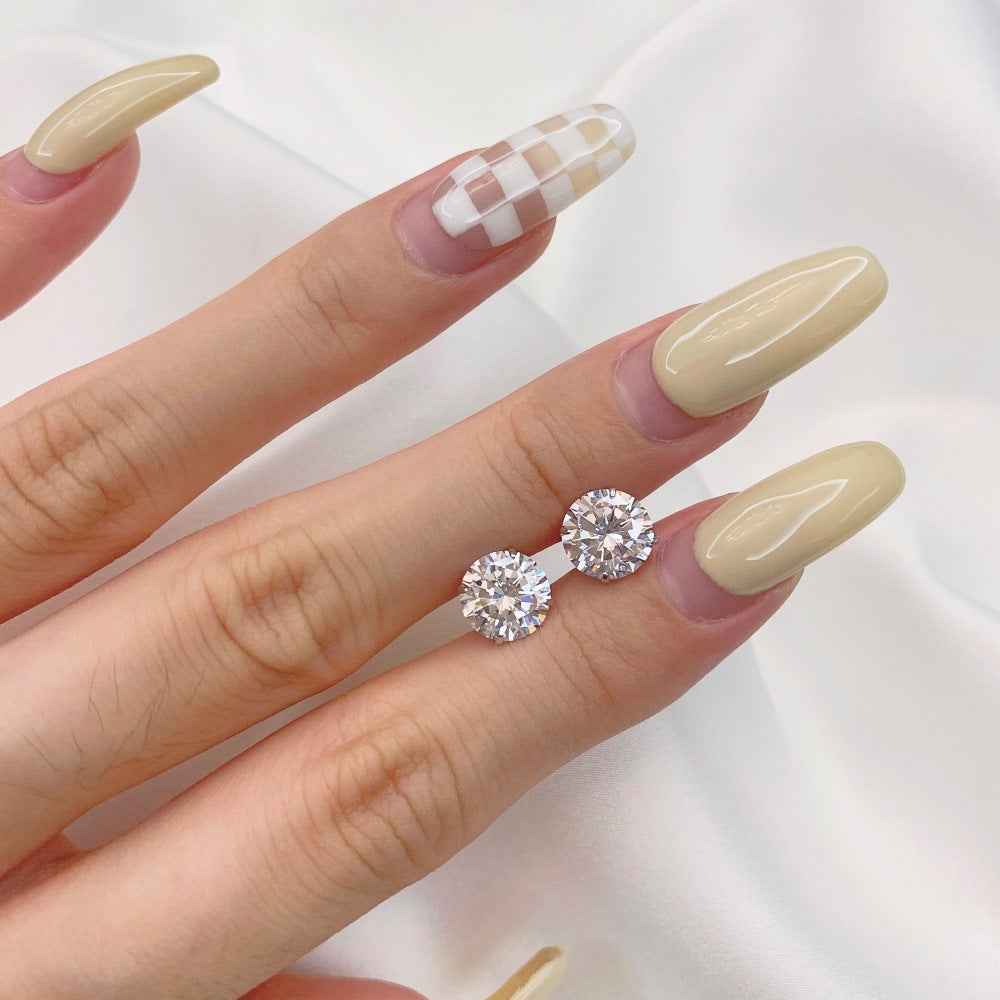 “Lumière Classic” S925 Sterling Silver 8mm Round Zircon Stud Earrings