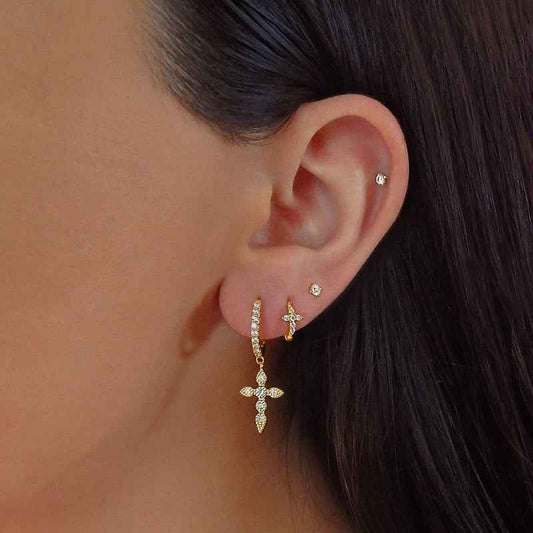 “Celestial Cross” S925 Sterling Silver Full Pavé Dangle Earrings