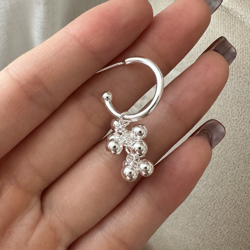 “Silver Vineyard” 925 Sterling Silver Grape Hoop Earrings