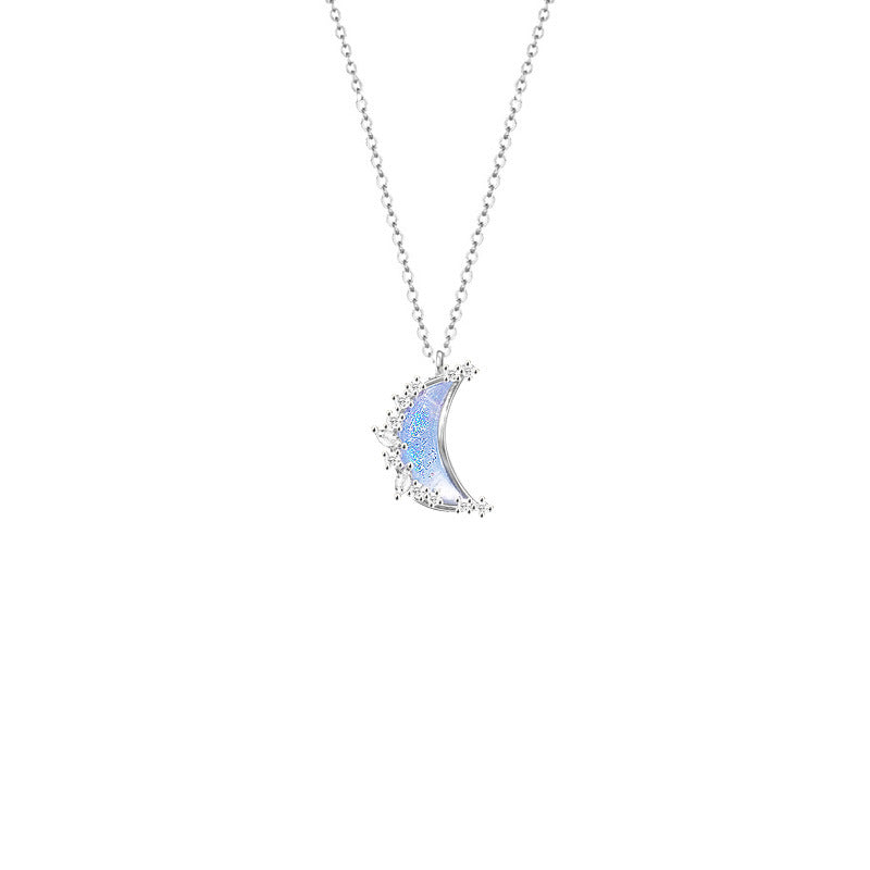 “Stellar Whisper” 925 Sterling Silver Moon & Star Color-Shift Necklace