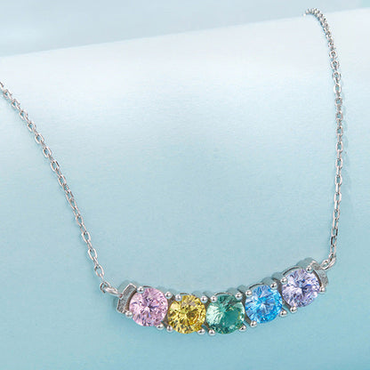 “Rainbow Smile” S925 Sterling Silver Multicolor Crescent Necklace