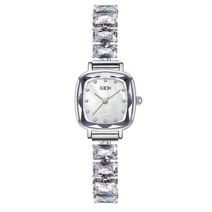 Celeste Ice Silver-Tone Baguette CZ Shell Dial Quartz Watch