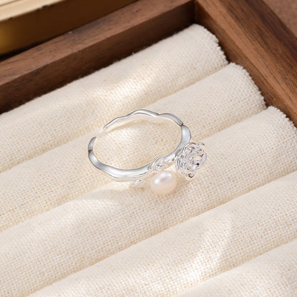 Vintage Rose Freshwater Pearl 18K Gold-Plated Open Ring