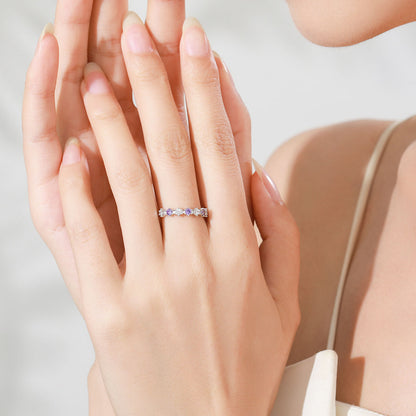 “Violet Lumière” 925 Sterling Silver Alternating Zircon Band Ring