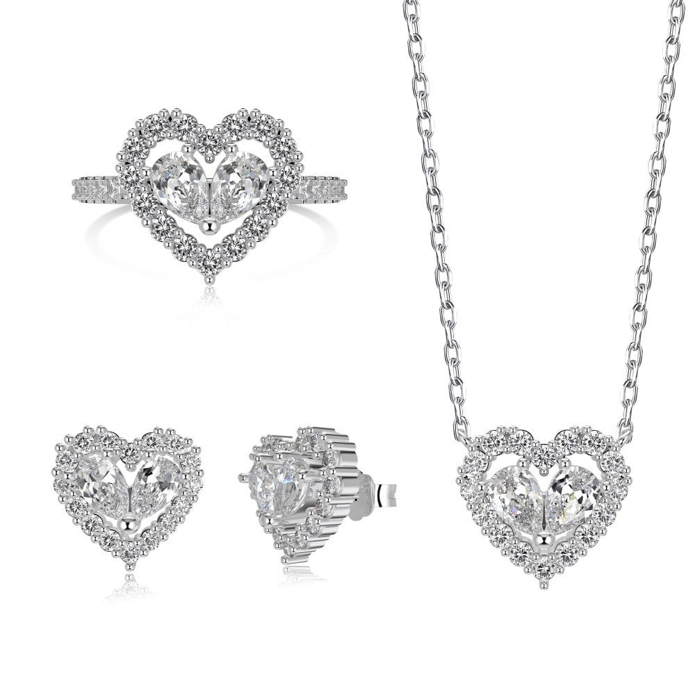 "Twin Hearts" 925 Sterling Silver Heart-Cut Zircon Jewelry Set