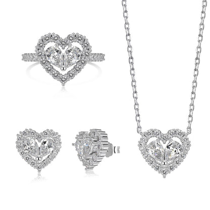 "Twin Hearts" 925 Sterling Silver Heart-Cut Zircon Jewelry Set
