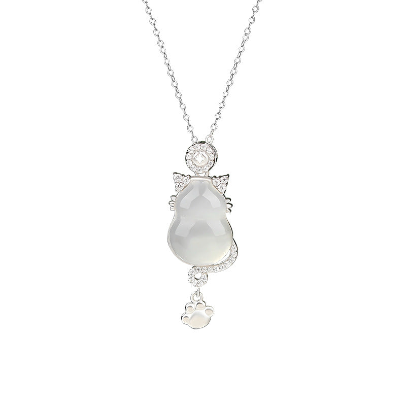 "Cat's Grace" 925 Sterling Silver Jade Necklace - Elegant and Unique