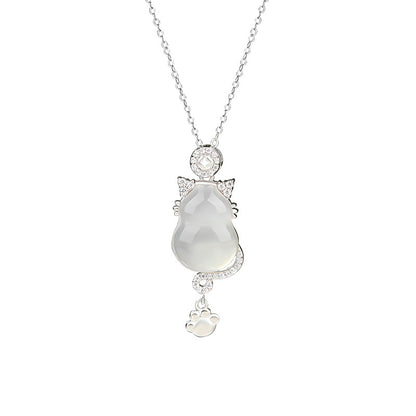 "Cat's Grace" 925 Sterling Silver Jade Necklace - Elegant and Unique