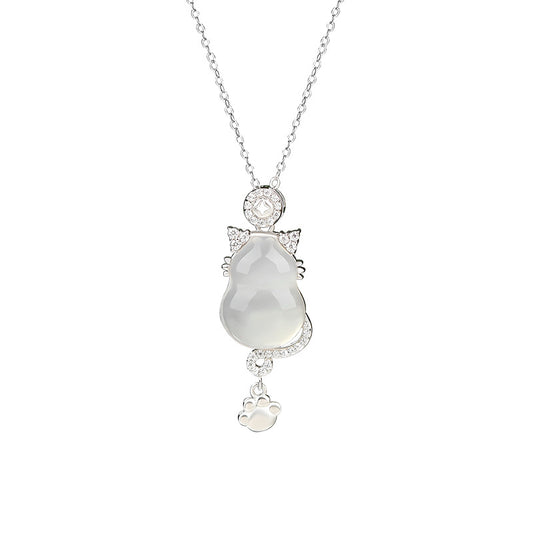 "Cat's Grace" 925 Sterling Silver Jade Necklace - Elegant and Unique
