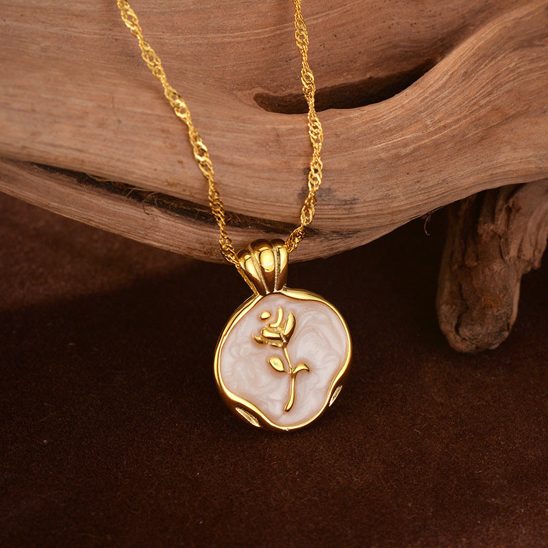 “Petal Relic” 925 Sterling Silver Enamel Rose Necklace