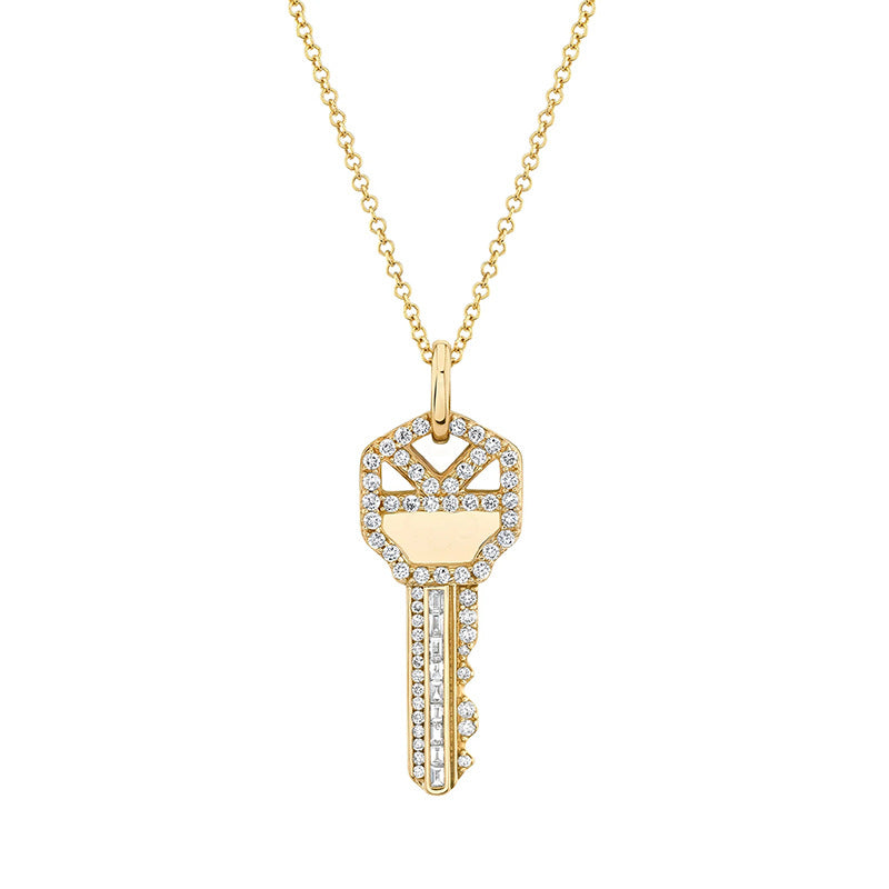 “Key of Power” 925 Sterling Silver Pavé Key Pendant Necklace