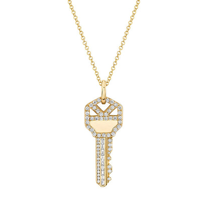 “Key of Power” 925 Sterling Silver Pavé Key Pendant Necklace