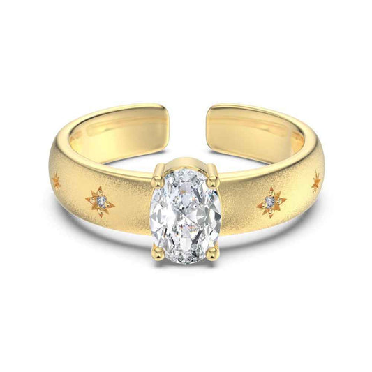 "Starlit Gleam" 925 Sterling Silver Oval-Cut Open Ring