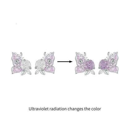 “Violet Flutter” 925 Sterling Silver Color-Changing Butterfly Rose Earrings