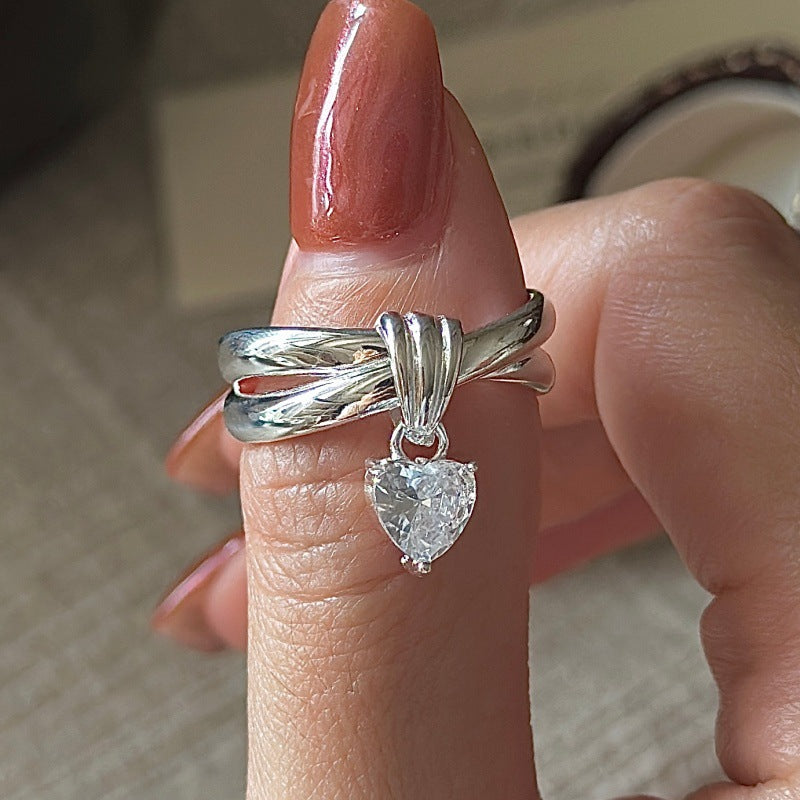 “Heart Knot” 925 Sterling Silver Adjustable Heart Zircon Ring