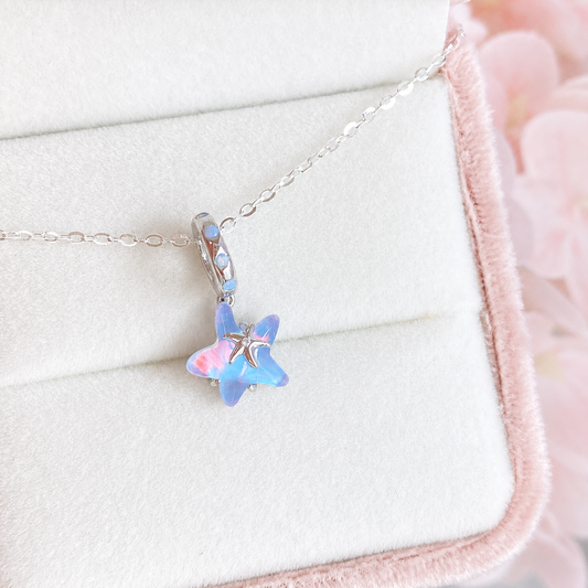 “Ocean Reverie” S925 Sterling Silver Nano Opal Starfish Necklace