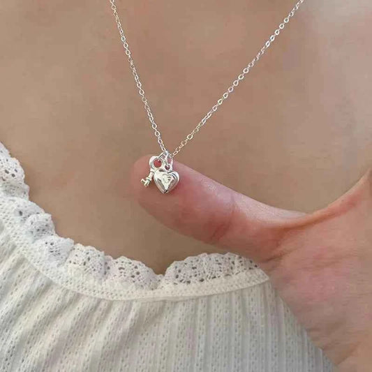 "Only Key" 925 Sterling Silver Heart-Key & Lock Necklace – Romantic & Minimalist