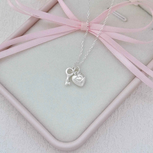"Only Key" 925 Sterling Silver Heart-Key & Lock Necklace – Romantic & Minimalist