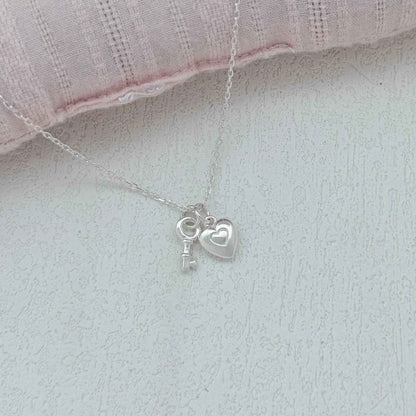 "Only Key" 925 Sterling Silver Heart-Key & Lock Necklace – Romantic & Minimalist