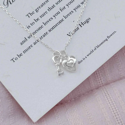 "Only Key" 925 Sterling Silver Heart-Key & Lock Necklace – Romantic & Minimalist